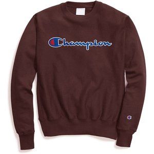Champion Men's Reverse Weave Crew Chainstitch Logo Sweatshirt - Maroon - LARGE